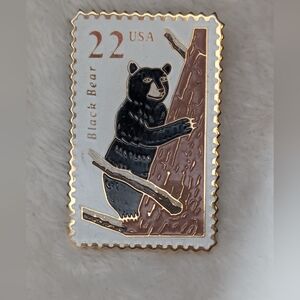 Black Bear Enamel Stamp Pin – Black and Brown Decorative Accent